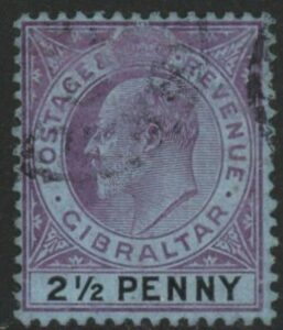 1907 Gibraltar. SG.59 2½d purple & black/blue . fine used.