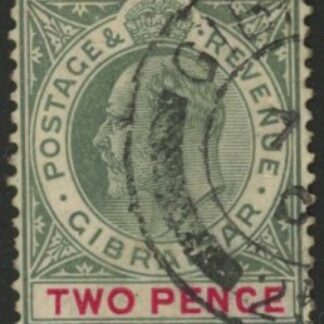 1905 Gibraltar.  SG.58  2d grey-green & carmine, wmk multi crown CA.  . fine used.