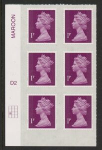 U2920 1p 2B deep crimson M15L cyld. D2 grid position R4 C1 DLR U/M (MNH)