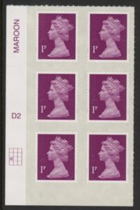 U2920 1p 2B deep crimson M12L cyld. D2 grid position R3 C1 DLR U/M (MNH)