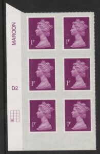 U2920 1p 2B deep crimson M16L cyld. D2 grid position R4 C1 DLR U/M (MNH)