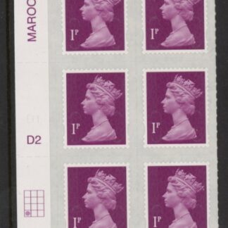 U2920  1p  2B deep crimson   M16L  cyld. D2  grid position R4 C1    DLR  U/M (MNH)
