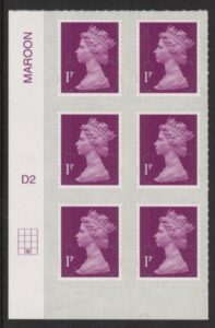 U2920 1p 2B deep crimson M16L cyld. D2 grid position R4 C2 DLR U/M (MNH)