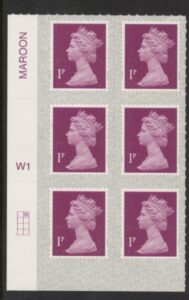 U2920 1p deep crimson M18L Cyld. W1 grid position R1 C2 SBP s/L Walsall/ISP U/M (MNH)