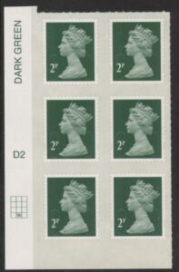 U2921 2p 2B deep green M12L cyld. D2 grid position R4 C2 DLR U/M (MNH)