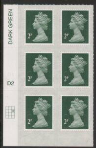 U2921  2p 2B deep green M15L  cyld. D2  grid position R2  C3  DLR  U/M (MNH)