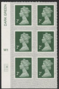 U2921  2p 2B deep green M20L  cyld. W1  grid position R2  C2  SBP s/L Walsall  U/M (MNH)