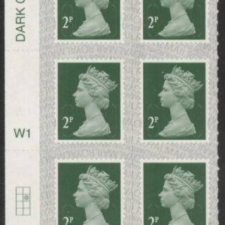 U2921  2p 2B deep green M20L  cyld. W1  grid position R2  C2  SBP s/L Walsall  U/M (MNH)