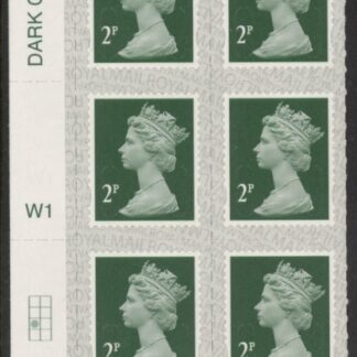 U2921  2p 2B deep green M19L  cyld. W1  grid position R3  C1  SBP s/L  Walsall  U/M (MNH)