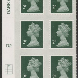 U2921  2p 2B deep green M16L  cyld. D2  grid position R1  C2  DLR  U/M (MNH)