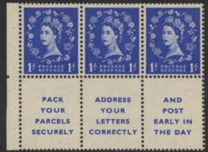 SB25 Tudor Crown 3 x 1d + 3 lables, watermark upright perf Iem  (good perfs) U/M (MNH)
