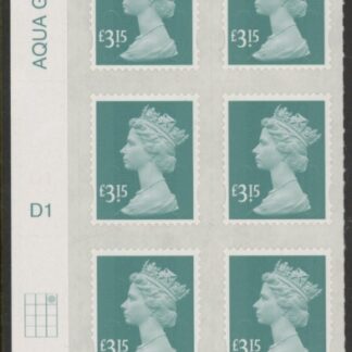 U2968  £3.15 dull blue-green M15L Cyld. D1  grid position  R1 C3  plain   DLR  U/M (MNH)