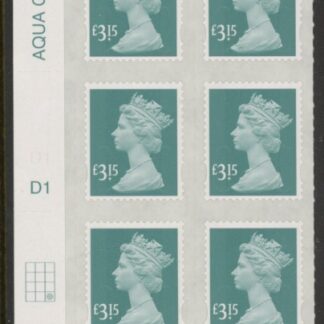 U2968  £3.15 dull blue-green M15L Cyld. D1  grid position  R4 C3  plain   DLR  U/M (MNH)