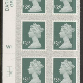 U2970  £3.45 greyish green 2B  M19L  Cyld. W1 grid position R3 C2  SBP  s/L  Walsall  U/M (MNH)