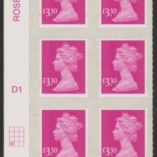 U2969  £3.30 bright magenta 2B  M15L  Cyld. D1 grid position R4 C1  plain  DLR  U/M (MNH)