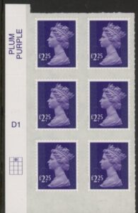 U2957 £2.25  deep violet  M15L cyld. D1 grid position R1 C2 SBP plain  DLR U/M (MNH)