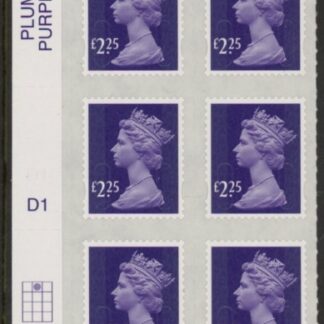 U2957 £2.25  deep violet  M15L cyld. D1 grid position R1 C2 SBP plain  DLR U/M (MNH)