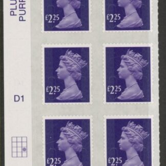 U2957 £2.25  deep violet  M15L cyld. D1 grid position R3 C3 SBP plain  DLR U/M (MNH)