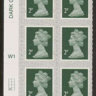 U2921  2p 2B deep green M19L  cyld. W1  grid position R4  C1 SBP  s/L  Walsall  U/M (MNH)