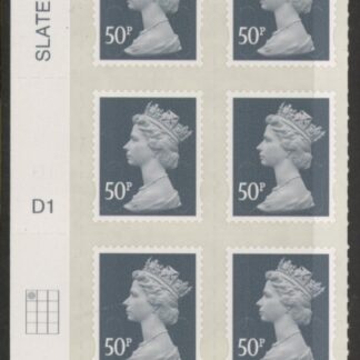 U2925  50p 2B  slate M12L  Cyld.  D1  grid position  R1 C1   DLR  U/M (MNH)