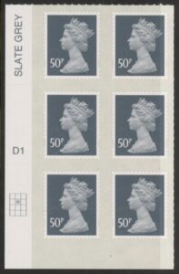 U2925  50p 2B  slate M12L  Cyld.  D1  grid position  R2 C2   DLR  U/M (MNH)