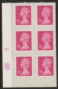 U2927  76p bright rose  M11L  cyld. D1  grid position R2 C1  DLR U/M (MNH)