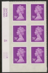 U2928  78p  2B mauve MA13  cyld. D1  grid position R4  C3   DLR  U/M (MNH)
