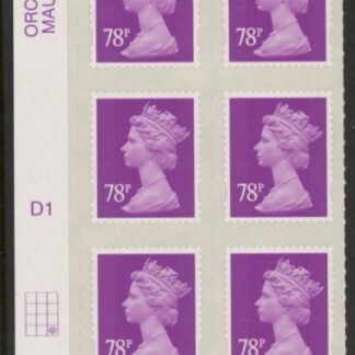 U2928  78p  2B mauve MA13  cyld. D1  grid position R4  C3   DLR  U/M (MNH)