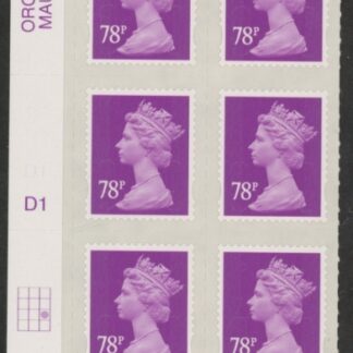 U2928  78p  2B mauve MA13  cyld. D1  grid position R3  C3   DLR  U/M (MNH)