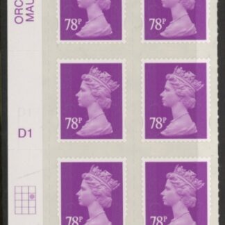 U2928  78p  2B mauve MA13  cyld. D1  grid position R2  C3   DLR  U/M (MNH)