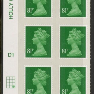 U2929  81p 2B  green M14L  Cyld.  D1  grid position  R4 C3  DLR U/M (MNH)