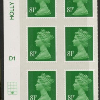 U2929  81p 2B  green M14L  Cyld.  D1  grid position  R4 C2  DLR U/M (MNH)