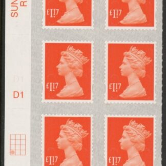 U2937  £1.17 orange-red M17L  cyld. D1 grid position R4 C1  SBP 'faint'  s/L  DLR U/M (MNH)