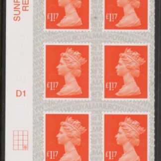 U2937  £1.17 orange-red M17L  cyld. D1 grid position R4 C3  SBP s/L  DLR U/M (MNH)