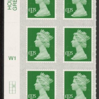 U2938  £1.25 green M18L  cyld. W1 grid position R2 C2   SBP 'faint' L/s  Walsall U/M (MNH)