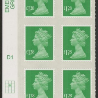 U2939 £1.28 emerald 2B  M14L  cyld. D1  grid position R2 C2   SBP plain DLR  U/M (MNH)
