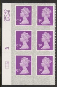 U2940a £1.35 mauve 2B  M19L  cyld. W1  grid position R1 C2   SBP   s/L  Walsall  U/M (MNH)