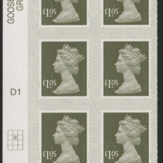 U2935 £1.05 olive-grey 2B  M16L  cyld. D1  grid position R2 C2   SBP plain DLR  U/M (MNH)