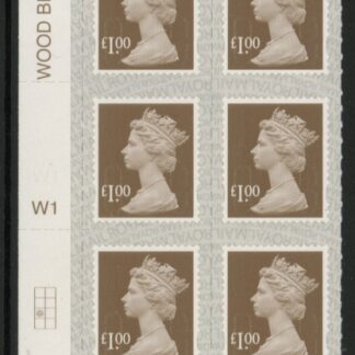 U2934 £1 bistre brown 2B  M19L  cyld. W1  grid position R3 C1   SBP  s/L  Walsall  U/M (MNH)