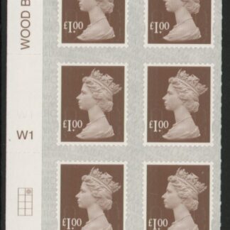 U2934 £1 bistre brown 2B  M18L  cyld. W1  grid position R1 C2   SBP  L/s  Walsall  U/M (MNH)