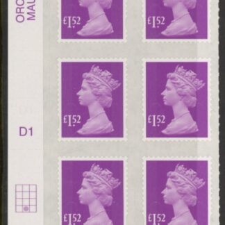 U2946 £1.52 mauve 2B  M15L  cyld. D1  grid position R4 C2  SBP  plain  DLR  U/M (MNH)