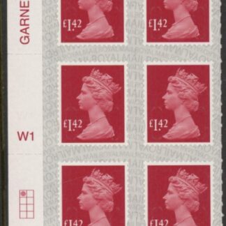 U2942 £1.42 deep rose-red 2B  M20L  cyld. W1  grid position R1 C1   SBP s/L DLR  U/M (MNH)