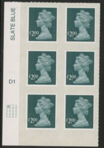 U2955 £2.00 dp.blue-blue MA13 cyld. D1 grid position R1 C1   U/M (MNH)