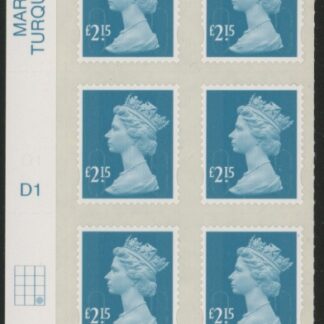 U2956 £2.15 turquoise M14L cyld. D1 grid position R4 C3   U/M (MNH)