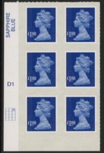 U2953 £1.88 blue MA13 cyld. D1 grid position R1 C3  SBP  plain  DLR U/M (MNH)