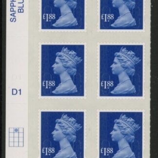 U2953 £1.88 blue MA13 cyld. D1 grid position R1 C2  SBP  plain  DLR U/M (MNH)