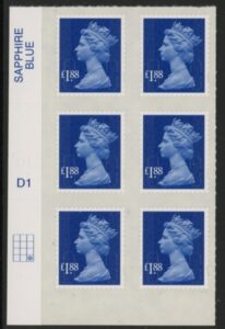 U2953 £1.88 blue MA13 cyld. D1 grid position R4 C3  SBP  plain  DLR U/M (MNH)