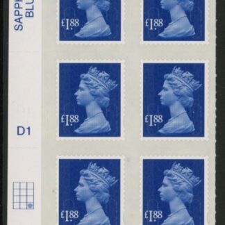 U2953 £1.88 blue MA13 cyld. D1 grid position R4 C3  SBP  plain  DLR U/M (MNH)