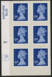 U2953 £1.88 blue M13L cyld. W1 grid position R1 C2  SBP  plain Walsall U/M (MNH)