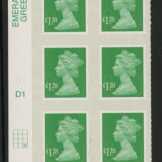 U2939 £1.28 green M12L cyld. D1 grid position R4 C3  SBP  plain DLR U/M (MNH)
